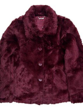 JOUJOU FAUX FUR Burgundy Designer Winter Parka Jacket Coat Womens Large
